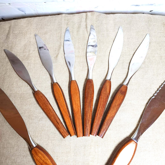 VTG Mid Century Modern Fleetwood Cutlery Flatware Butter/Carving Knives Set/8 - Picture 2 of 5